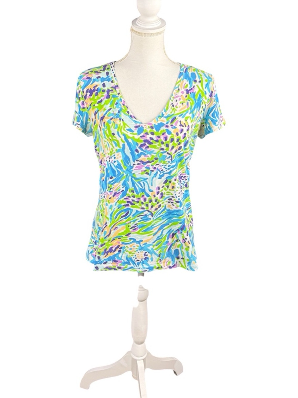 Lilly Pulitzer Etta V-Neck Top Blue Green Purple Size Medium